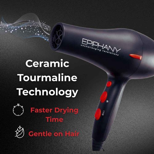 Epiphany Professional Hair Dryer 1875W – Ionic Blow Dryer with Ceramic Tourmaline Technology for Fast Drying, Frizz Control & Shine – Includes Diffuser & 2 Nozzles – Lightweight for All Hair Types
