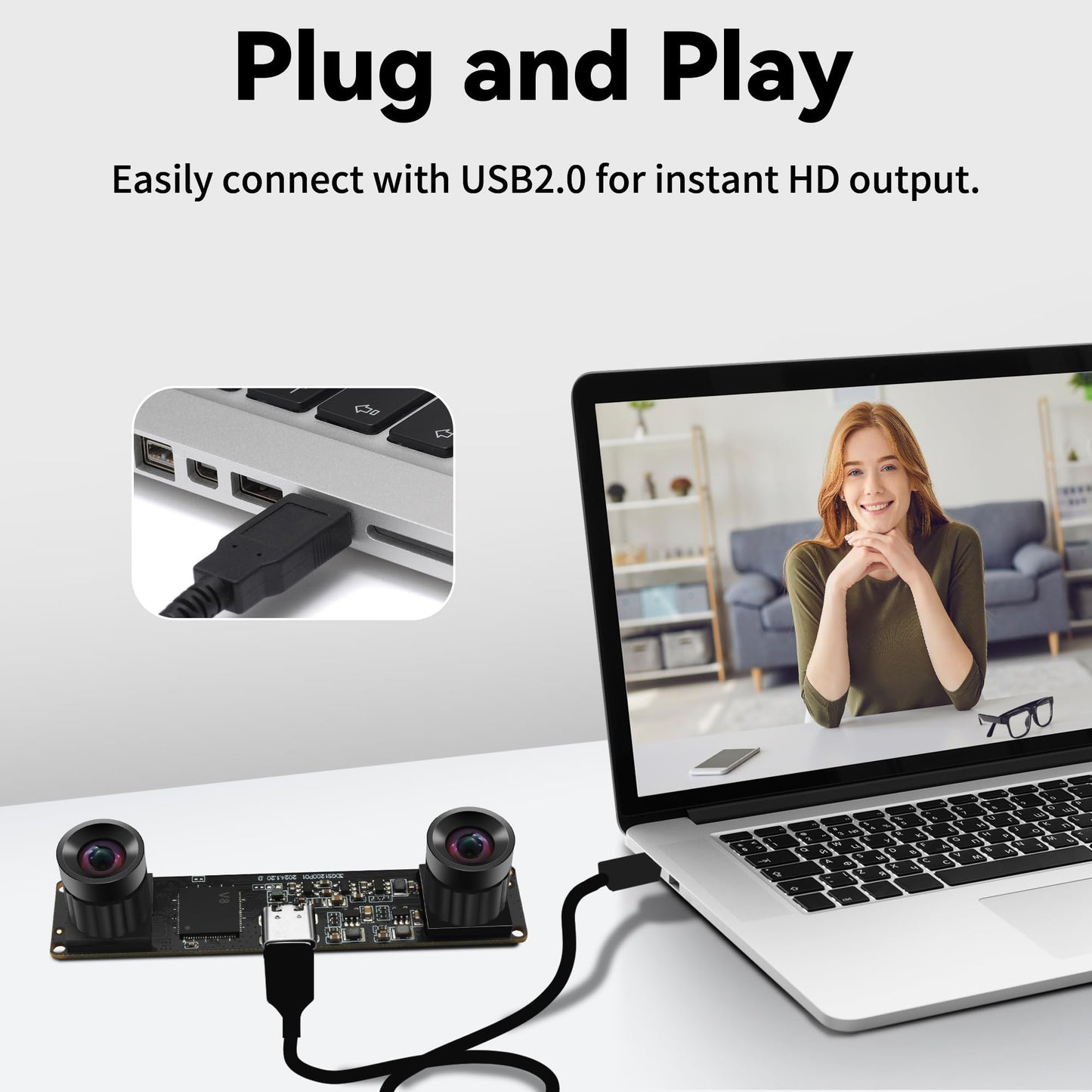 ALPCAM 1200P Global Shutter USB Camera Module Synchronization 3D Stereo Camera with No Distortion Dual Lens 120fps High Speed Webcam for Robot & Lightburn