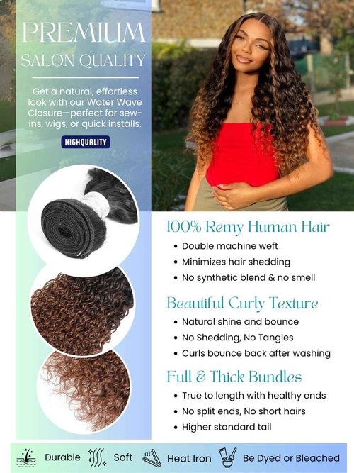 Anmetan 12A Brown Ombre Human Hair Bundles Water Wave 18 Inch, Chestnut Ombre Brown Wet n Wavy Single Bundle with Dark Roots 3 Tone Color #T1B/2/30 Thick Sew In Weave Remy Hair Keep Soft After Washes