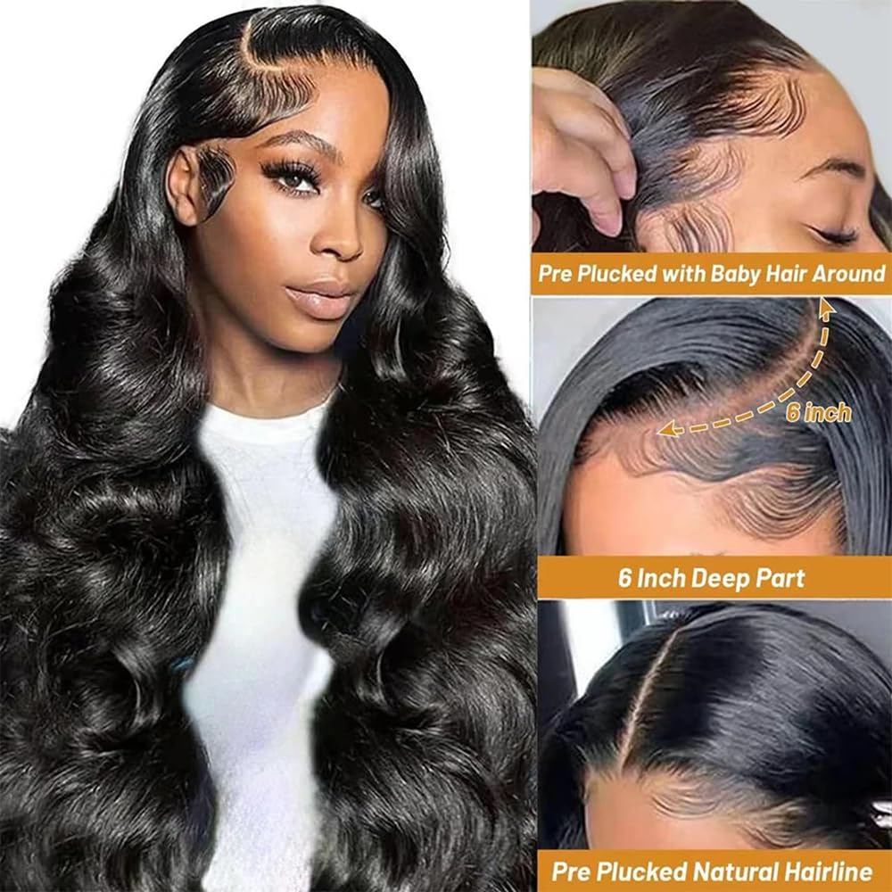13x6 Body Wave Lace Front Wig Human Hair HD Transparent Body Wave Frontal Wig Pre Plucked With Baby Hair 26 Inch 200% Density Glueless Black Body Human Hair Wigs for Women