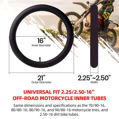 (2 Pack) AR-PRO 2.25/2.50-16” Off-Road Motorcycle Inner Tubes with TR4 Valve Stem - 70/90-16 Motorcycle Tire Replacement Inner Tubes - Compatible with Dirt Bikes, Pit Bikes, and Off-Road Motorcycles