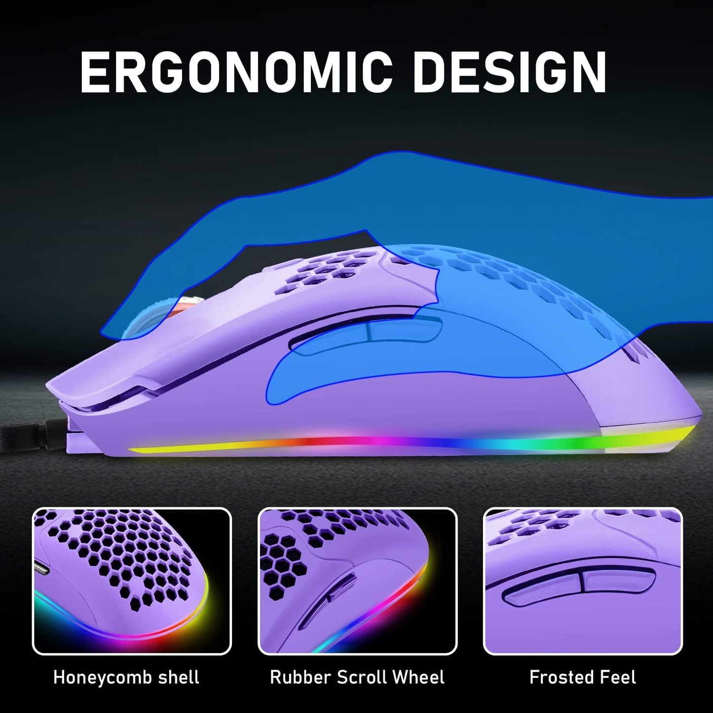 ZIYOU LANG Wired Lightweight Gaming Mouse,6 RGB Backlit Mouse with 7 Buttons Programmable Driver,6400DPI Computer Mouse