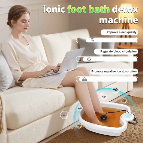 Ionic Foot Bath Detox Machine, Ionic Foot Spa Detox 30 Min at Home with 2 Ion Arrays, Aroma Salt Gift - Easy 1-Button Operation