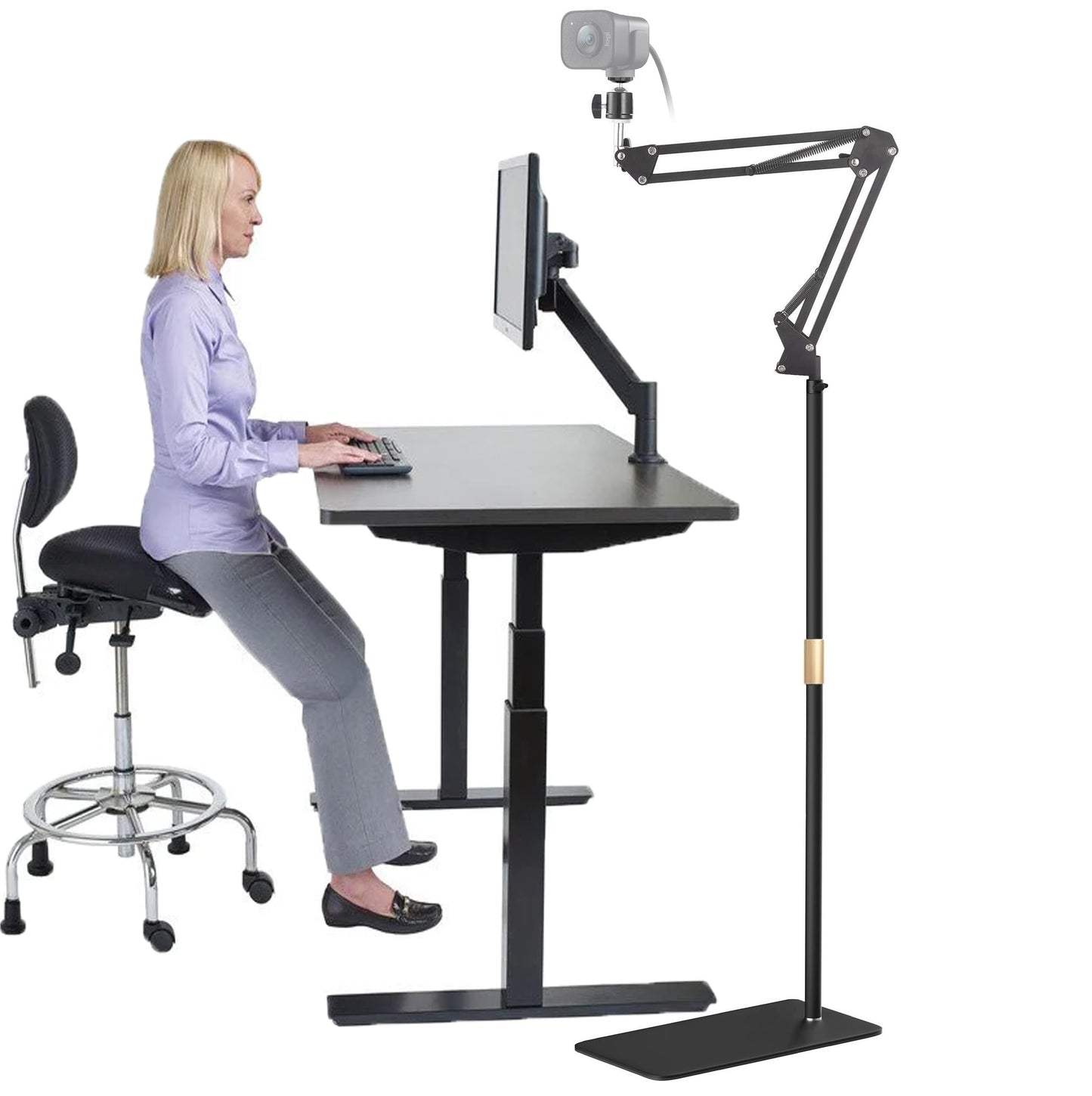 AceTaken Webcam Floor Stand,70-inch Metal Webcam Floor Holder Compatible with Logitech C920 StreamCam C930 C922 C615 C925e Brio 4K,Brio 500,MX Brio 4K Webcams