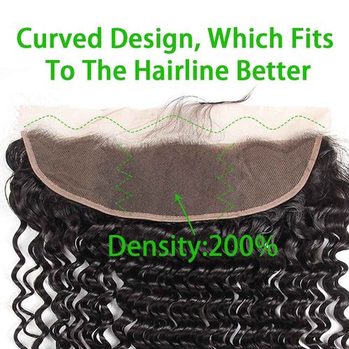 13x4 Lace Frontal Closure Deep Wave Regular HD Lace, 200% Density, 100% Brazilian Virgin Human Hair Ear to Ear HD Lace Frontal Pre Plucked with Baby Hair Natural Black Color 24 Inch