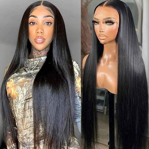 MYSTERY Straight Lace Front Wigs Human Hair 13x4 Lace Front Wigs Human Hair 150% Density HD Lace Frontal Wigs Human Hair for Women Natural Black with Baby Hair (24 Inch)