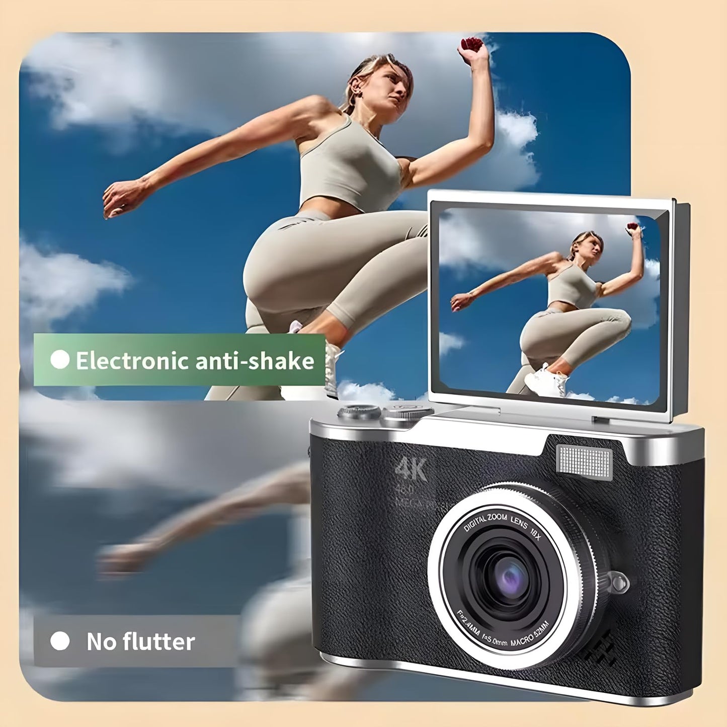 4K Foldable Screen Student Camera, Point and Shoot Digital Cameras with 32GB TF Card, Portable Camera FHD 48MP 4K Digital Camera with 8X Zoom Anti-Shake with Flip Screen (White, Camera Body Only)