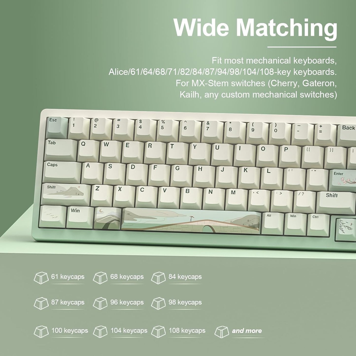 YUNZII YZ98 Gasket Mechanical 99 Key Hot Swappable Keyboard(Milk Switch, Black), Spring Tea Dye Sub PBT Keycaps(Cherry Profile, Spring Tea)