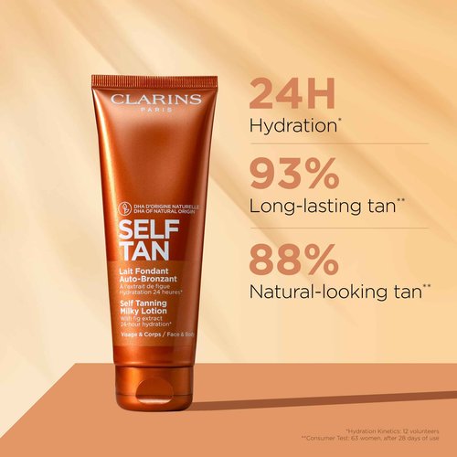 Clarins Self Tanning Milky Lotion and Exfoliating Body Scrub for Smooth Skin Bundle | Self Tanner for Face and Body | Buildable Tan | Softening and Smoothing Body Scrub | All Skin Types