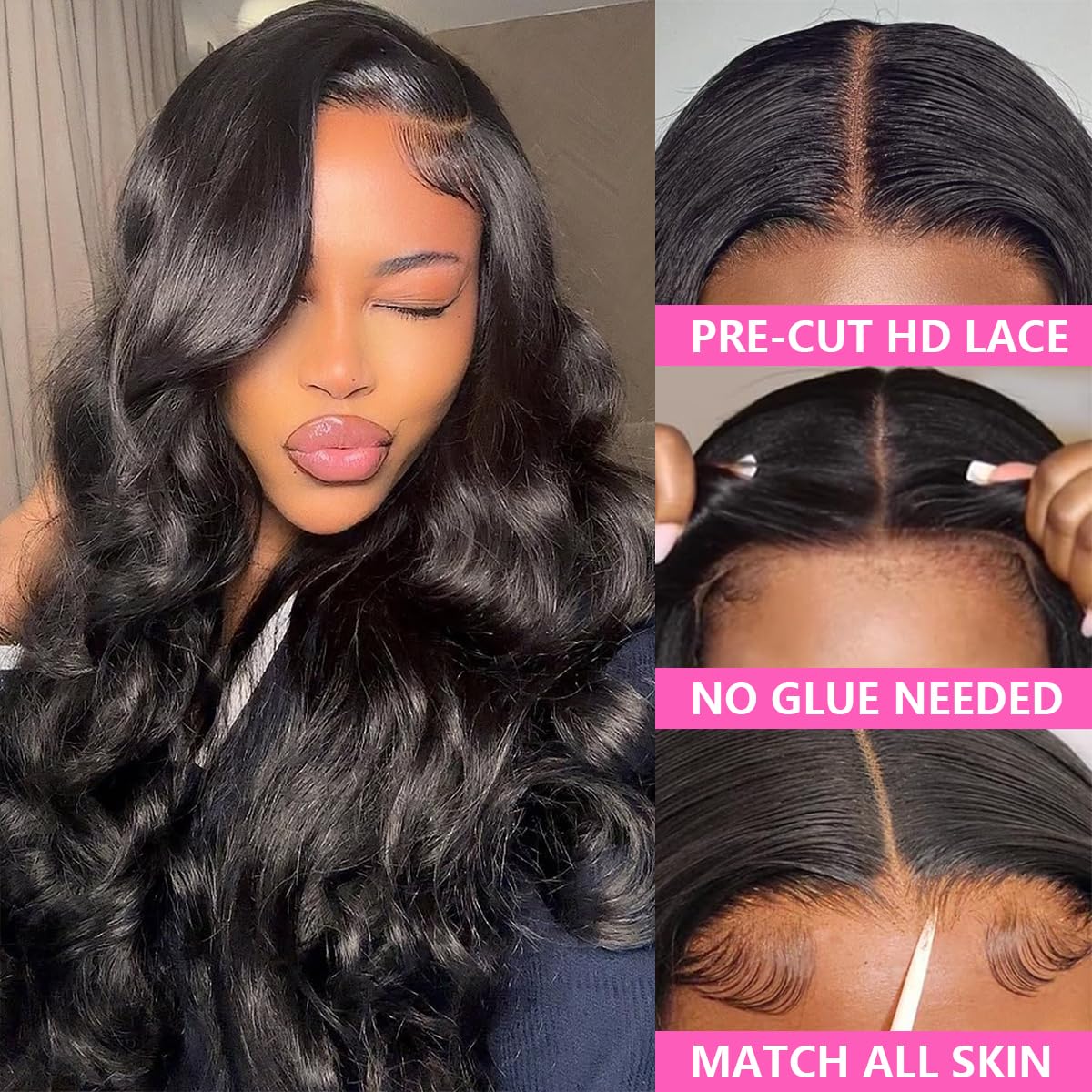 Puhasty 7x5 HD Lace Closure Glueless Wigs Human Hair Wear and GO Pre Plucked Pre Cut 200% Density Glueless Wig 22Inch Body Wave Lace Front Wigs with Baby Hair for Black Women Natural Hairline