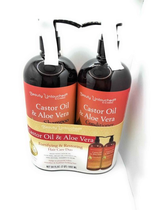 sj creations, Beauty Untouched Castor Oil & Aloe Vera Hair Care Duo, Fortifying & Restoring Shampoo and Conditioner Set, 64 fl oz (Castor Oil/Aloe Vera)