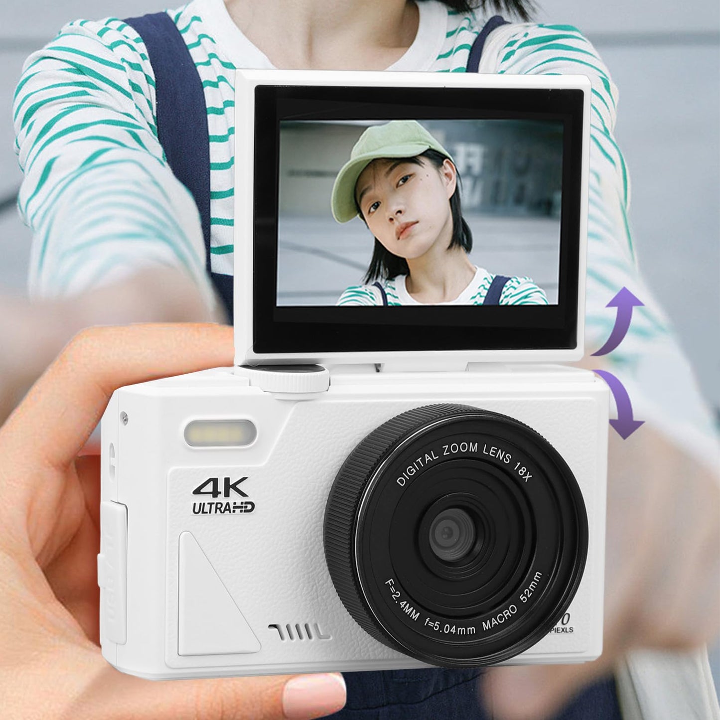 64MP 4K Digital Camera with 18X Zoom and 3 Inch Flip Screen, Auto Focus Compact Digital Camera for Photography and Video, Perfect for Travel Vlogging and Filming