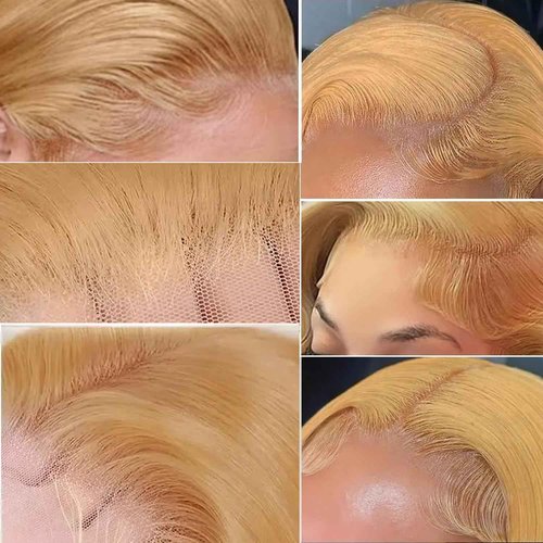Ubetta Honey Blonde Wig Human Hair, Body Wave Honey Blonde Lace Front Wig Human Hair Glueless 13x4 HD Wigs Human Hair Pre Plucked 180% Density Lace Frontal Human Hair Wigs 27# Blonde Wig 20 Inch