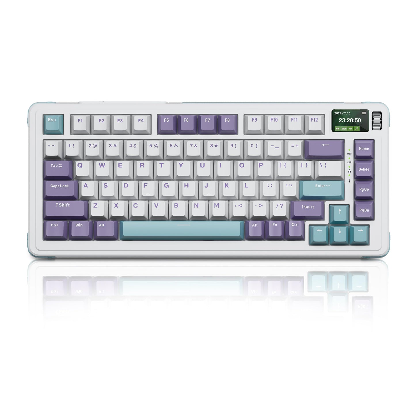 ZMX C75Pro TKL Gaming Keyboard,Hot Swap Gasket-Mounted Wireless Bluetooth 5.0/2.4G Type-C Wired Custom RGB Mechanical Keyboard with Screen&Knob for PC/Mac Gamer (Purple-White)