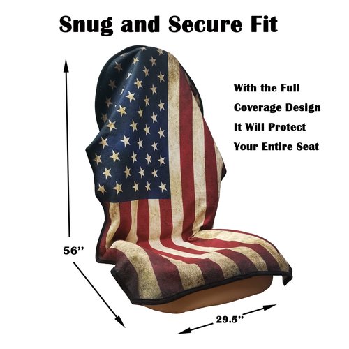 LoyaGour Car Seat Cover Protector Front Seats,for Gym Workout,Running,Swimming,Beach and Hiking,Waterproof Sweat Towel Bucket Seat Covers for Cars SUV Trucks (American Flag, 2Pcs)