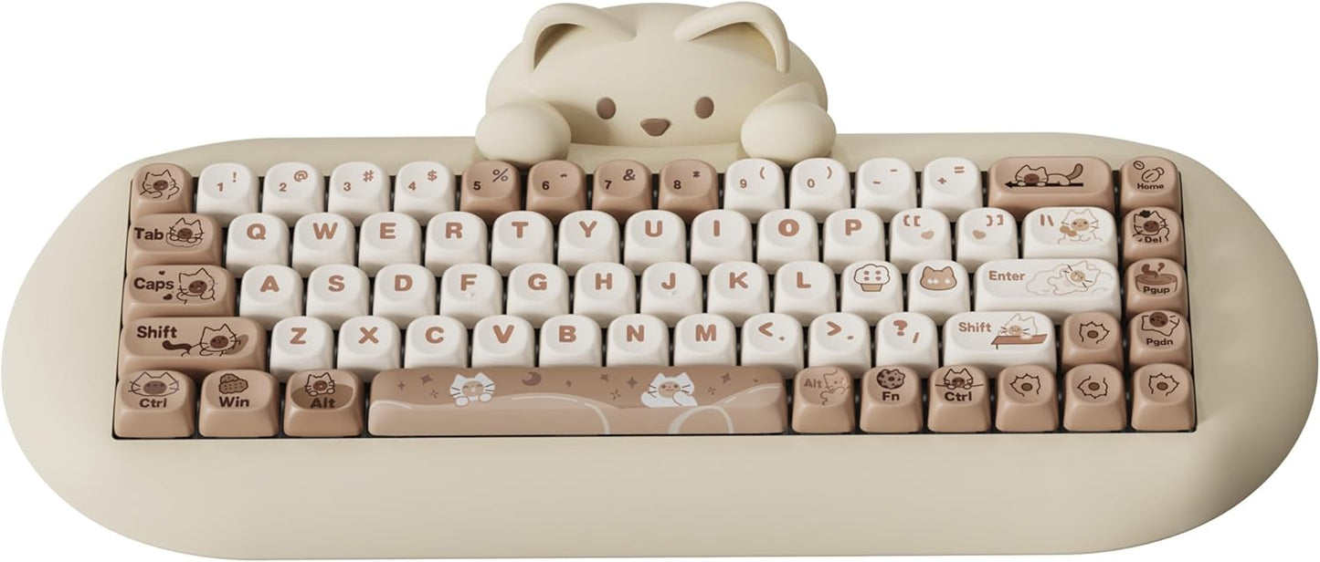 YUNZII C68 Panda Wireless Mechanical Gaming Keyboard, 68 Keys Cute Layout with PBT Keycaps,RGB Backlit, Hot Swappable,Creamy Switches,BT5.0/2.4G/Wired for Win/Mac(White,Panda Switch)
