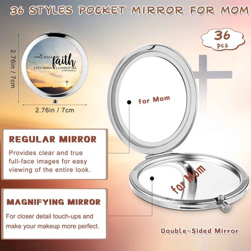 RattanView 36 Pcs Christian Compact Mirrors Gifts for Women Bulk Religious Pocket Mirror with Bible Verse Inspirational Scripture Quote Church Gifts for Ladies Church Congregation Group Party Favors