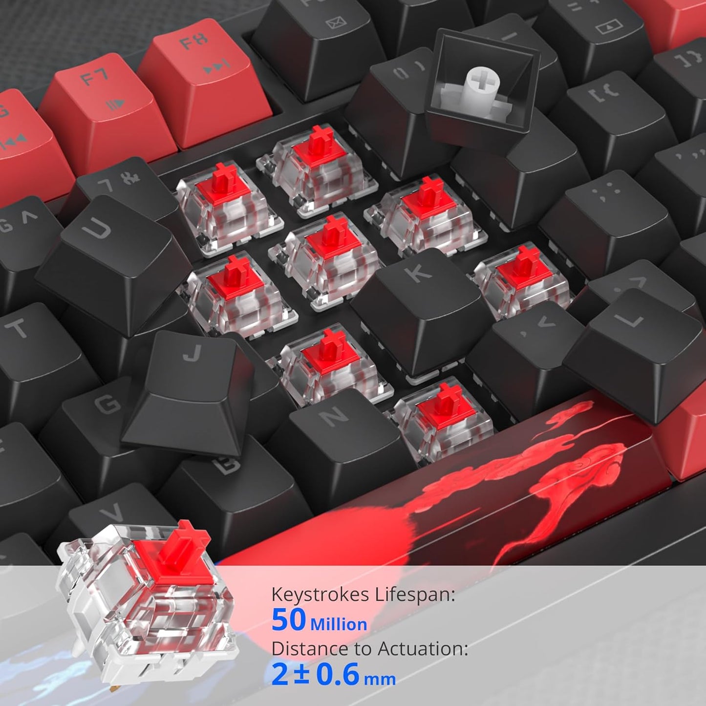 75% Mechanical Gaming Keyboard with Volumn Knob, Gasket Hot Swappable RGB, Wired, Red Switch, 82 Keys Compact Creamy (Black Grey)