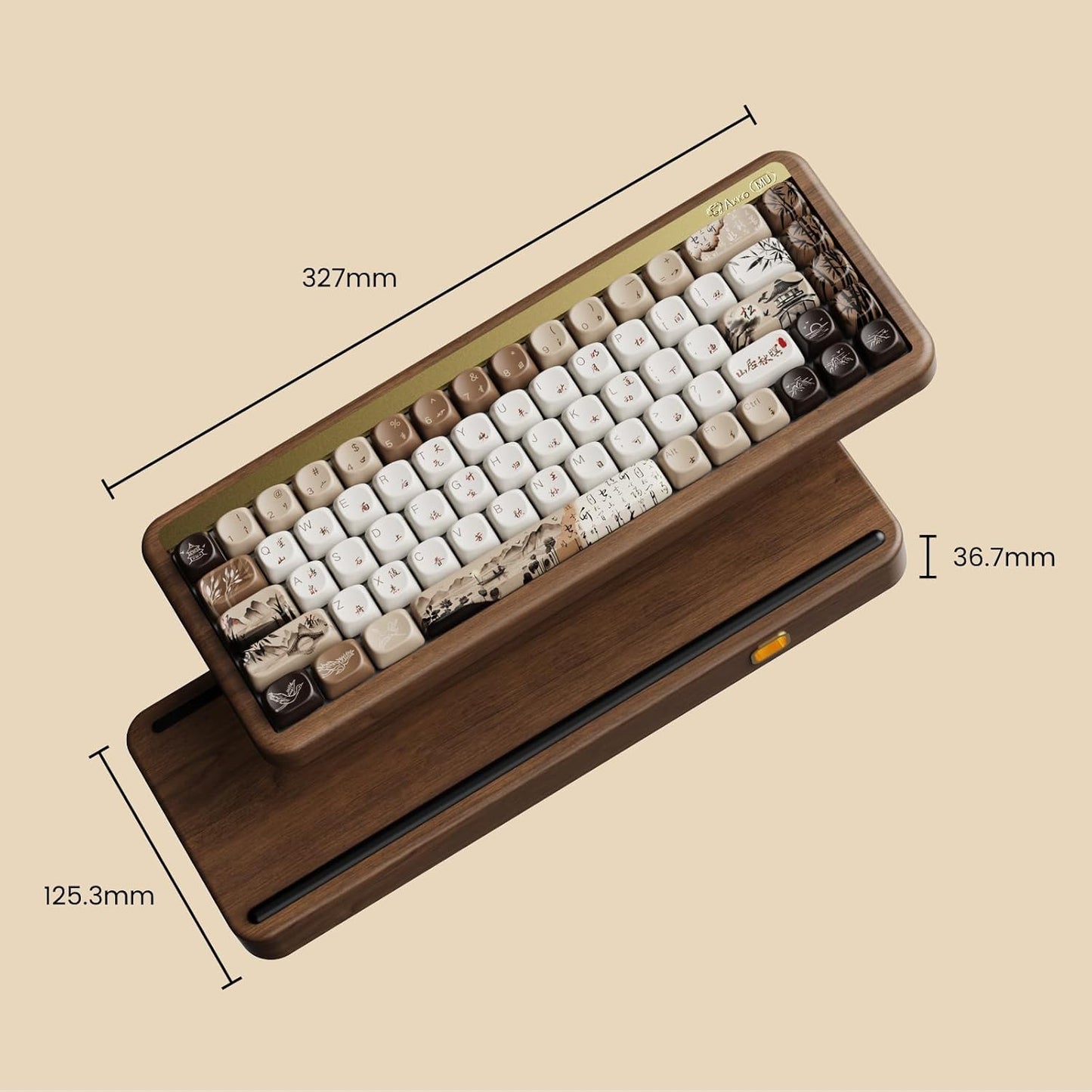 Akko Mechanical Gaming Keyboard with Walnut Wooden Case, MU01 Autumn 65% 68-Key RGB 2.4G Wireless/Bluetooth/Wired Hot-swappable Keyboard with PBT Dye-Sub Keycaps for Mac & Win