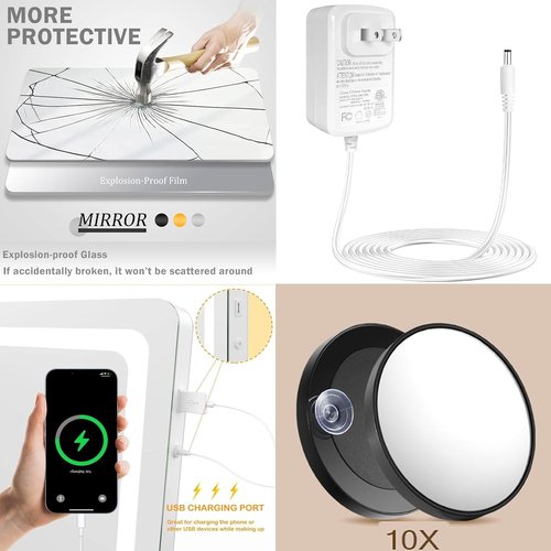 Gvnkvn Makeup Vanity Mirror with Lights 20" L x 26" W Large LED Makeup Mirror, Light up Mirror with 10X Magnification and USB Charging Port, Dimmable 3 Modes, Touch Screen Control White