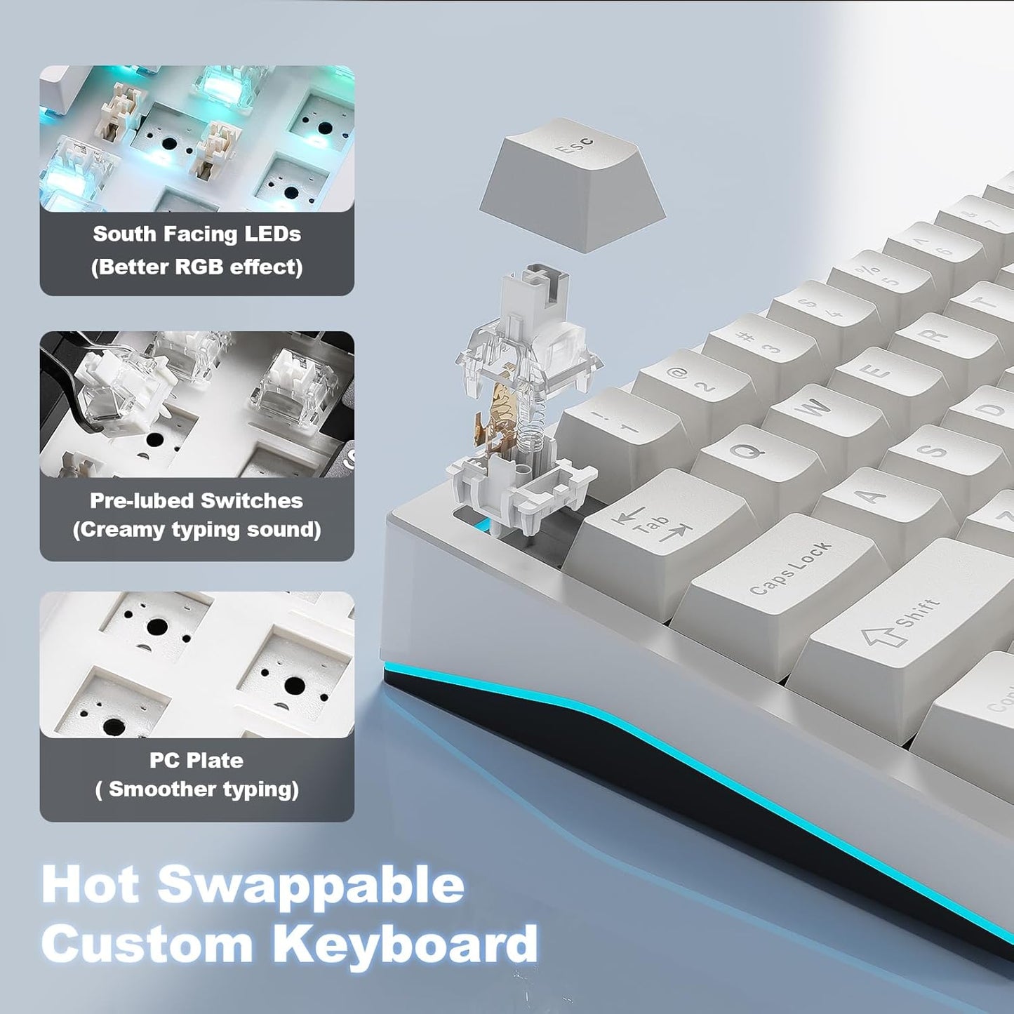 YUNZII AL65 Wireless Mechanical Keyboard, Full Aluminum CNC,Support QMK/VIA Software Gasket Structure,60% Hot Swappable with RGB Backlit BT/2.4G/USB-C for Mac/Windows(Black, Milk V2)