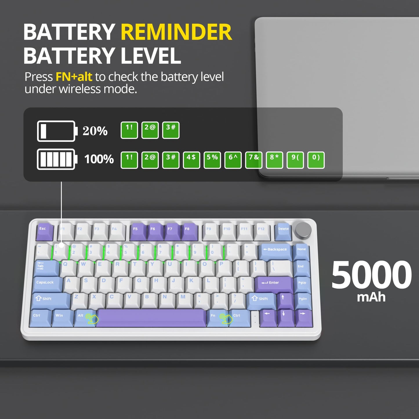 surmen M75 75% Wireless Creamy Keyboard with Gasket, Pre-lubed Triple Mode Bluetooth Mechanical Gaming Keyboard BT5.0/2.4Ghz/USB with Sound Absorbing Pads Hot-Swap(Starlight White)