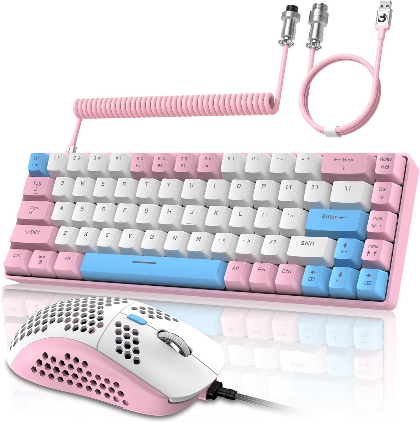 ZIYOU LANG RK-T8 Wired 65% Mechanical Gaming Keyboard with RGB LED Backlit Anti-ghosting TKL Mini 68 Key Custom Coiled C to A Cable Linear Red Switch for PS4 PS5 Xbox PC Mac Gamer(Gray/White/Orange)
