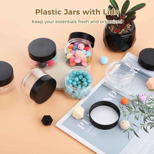 150 Pack 1 Oz Plastic Container Jar with Lids - Mini Small Round Clear Cosmetic Jars and Labels BPA Free for Lotion, Cream, Ointments, Samples, Makeup, Travel Storage