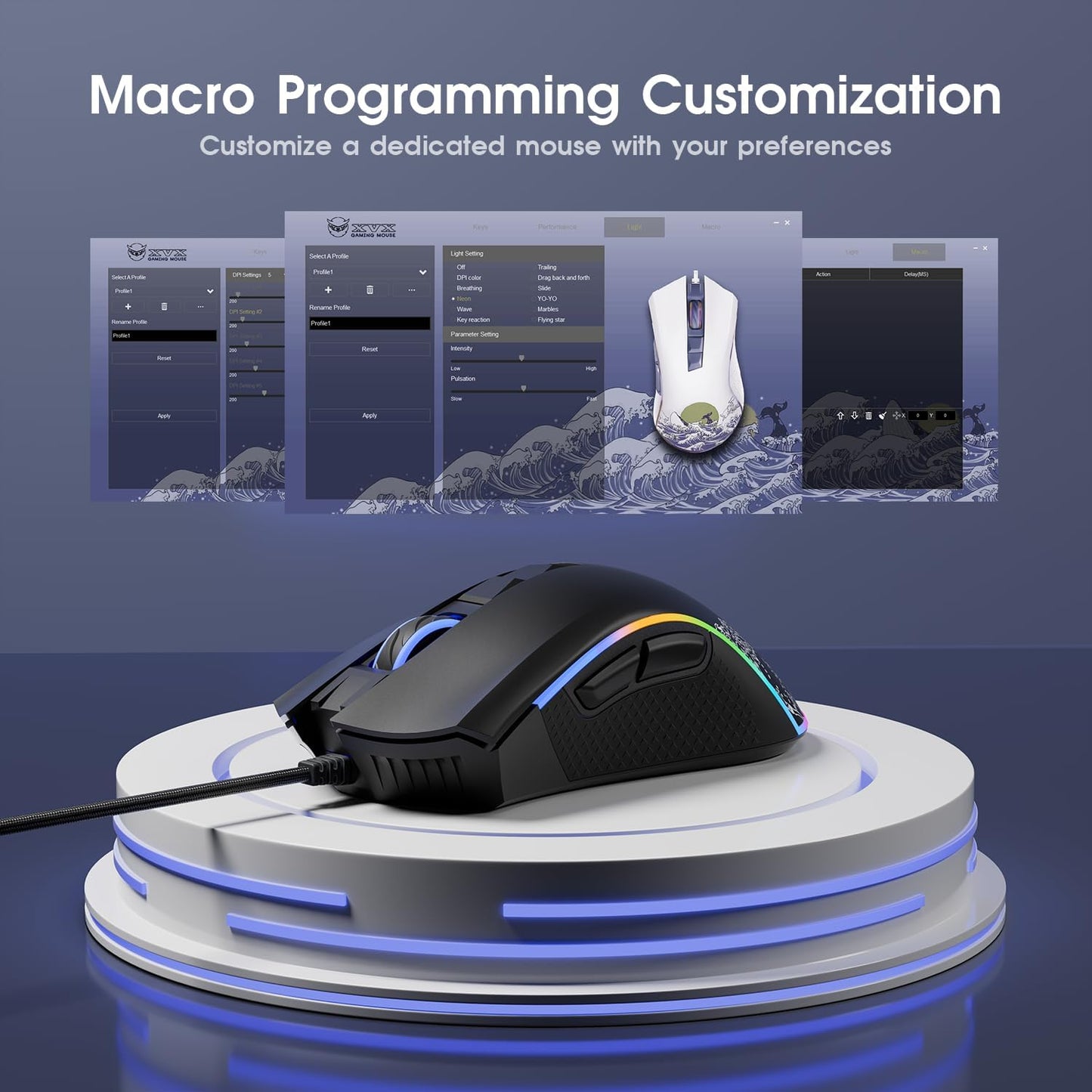XVX G705 Wired Gaming Mouse, 12000 DPI RGB Gaming Mouse with 12 Backlit Modes & 7 Macro Buttons, PC Gaming Mice Support DIY Keybinding, Mouse Gamer Computer Mouse for Laptop PC Mac Windows,Topographic