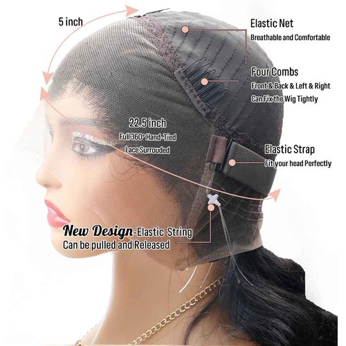 PRUWIGS 360 Lace Front Wigs Human Hair Body Wave 200% Density 20 Inch Upgraded Hidden Straps 360 HD Full Lace Wigs Human Hair With Drawstring Pre Plucked With Baby Hair for Women Natural Black