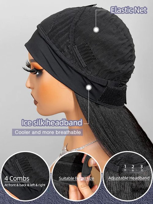 ORIGINAL QUEEN Kinky Straight Half Wig with Headband Human Hair No Lace Headband Wig Wear and Go Glueless Wigs Human Hair for Black Women 18Inch