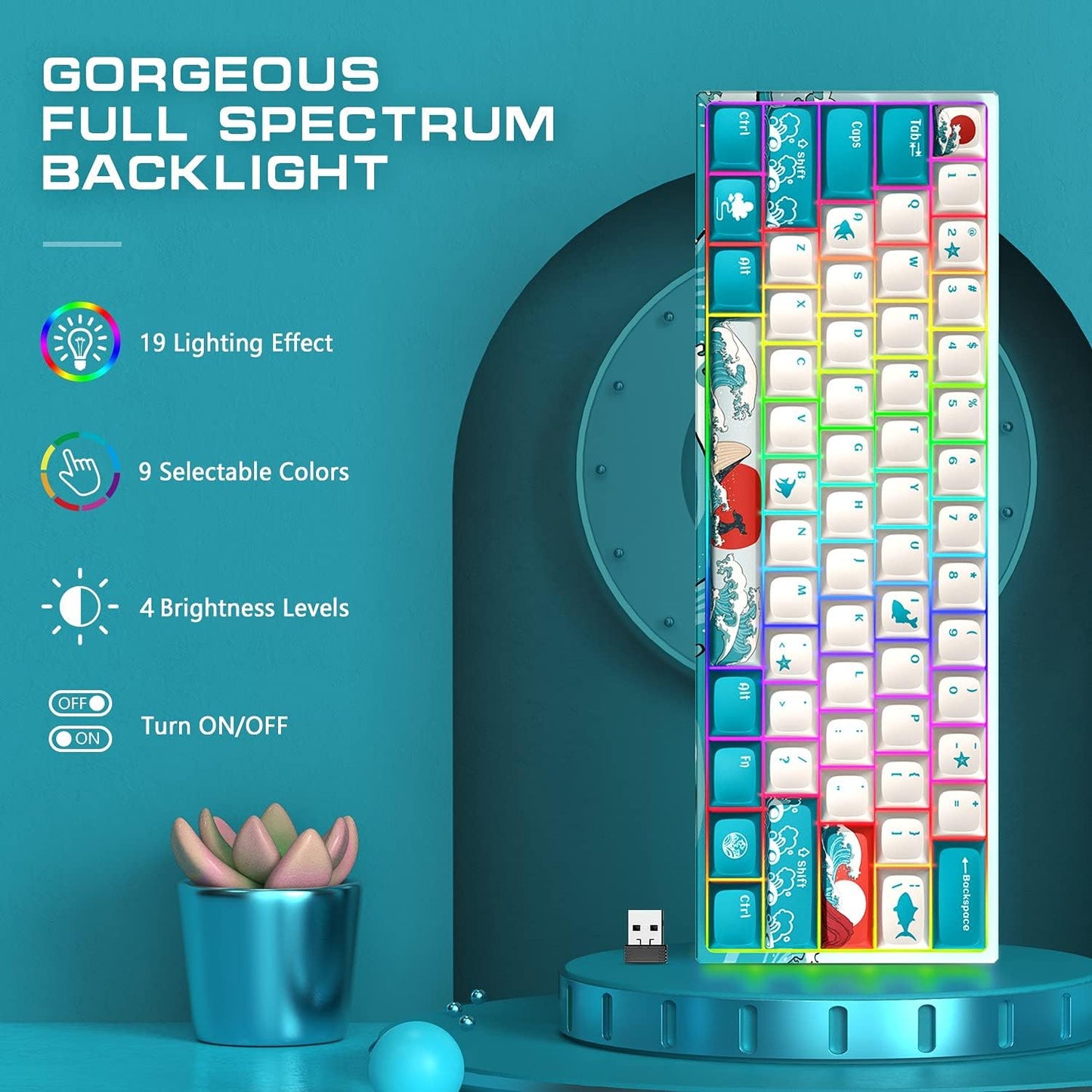 XVX 60% Gaming Keyboard, RGB 3-Modes Wireless Mechanical Keyboard, Mini 60 Percent Gamer Keyboard with Hot-Swappable Pre-lubed Linear Switch for Windows & Mac (Great Wave Off Kanagawa), M61 Pro