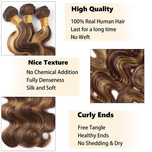 Fabimiya Water Wave P4/27 Human Hair Bundles 14 16 18 Inch Unprocessed Brazilian Virgin Hair Bundles P4/27 Human Hair Quick 11A Weave Hair Extension