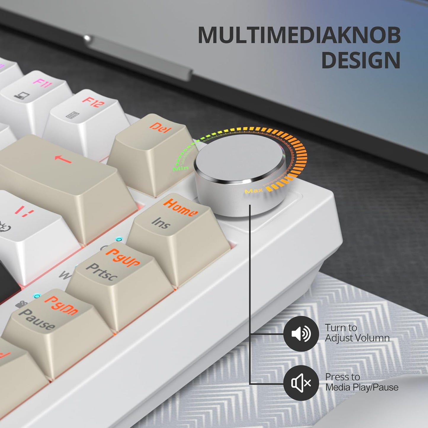 75% Mechanical Gaming Keyboard with Volumn Knob, Gasket Hot Swappable RGB, Wired, Red Switch, 82 Keys Compact Creamy (Black Grey)
