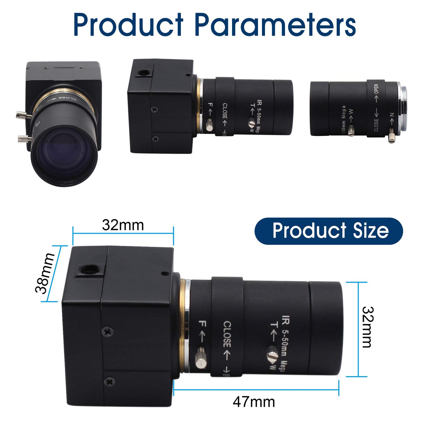 ALPCAM USB Camera 8MP 5-50mm Manual Variable Focus Lens, HD 2448P, Compatible with Mac/Windows/Linux/Android