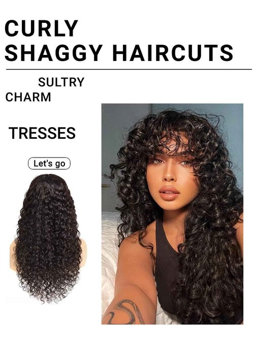 Doiwile Curly Wig with Bangs Human Hair for Black Women 4x4 HD Lace Closure Wigs Human Hair long Black Wig with Bangs Glueless Wigs Human Hair 22inch