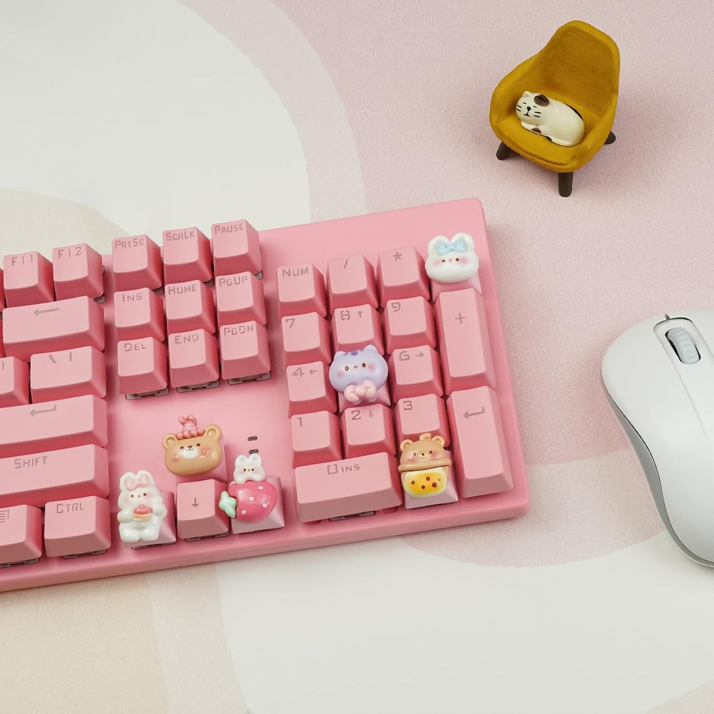 6 PCS Cute Keycaps for Cherry MX Keyboards - Bear Bunny Cat OEM Profile ESC Key Replacement, Mechanical Keyboard Decoration for Women Girls