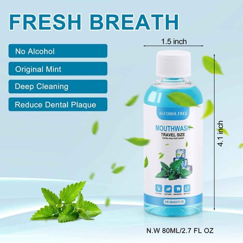 100 pcs Travel Size Mouthwash Bulk, 80ml/2.7fl oz, Fresh Mint Portable Mini Mouthwash Individual Bottles for Travel Toiletry Kits