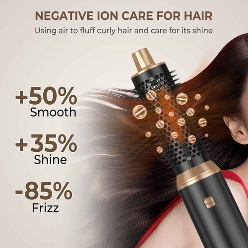 5 in 1 Hot Air Brush Blow Dryer Brush, Air Curling Wrap Styler Hair Dryer Brush Air Curler, Negative Ion Curling Iron, Hair Styling Tools for Drying Curl Straightening