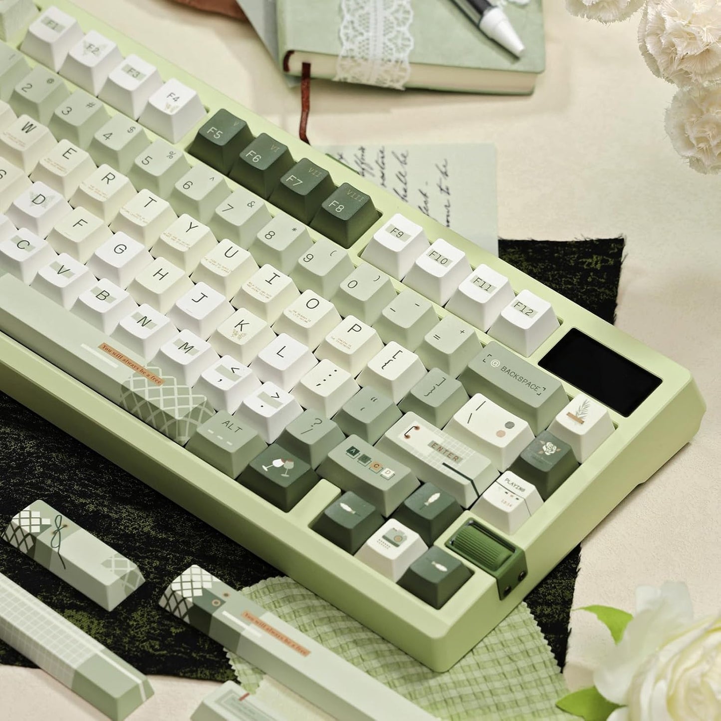 145 Keys PBT Keycap Cherry Profile, Light Blue White Black Bow Aesthetic Dye Sublimation Gaming Custom Keycaps for ANSI/ISO Layout Mechanical Keyboards