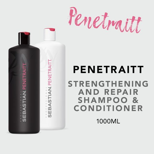 Sebastian Professional Penetraitt Shampoo & Conditioner Duo Set | 33.8 Fl Oz Liter Bottles Prepack with Pumps Included | Strengthening & Deep Repair | For Dry, Damaged, & Colored Hair