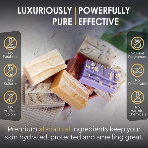 Blue Moon Elise All Natural Soap Bars Variety 10-Pack, Made with Organic Ingredients, Handmade in the USA, Moisturizing and Therapeutic for Face & Body, Sensitive Skin, Men & Women