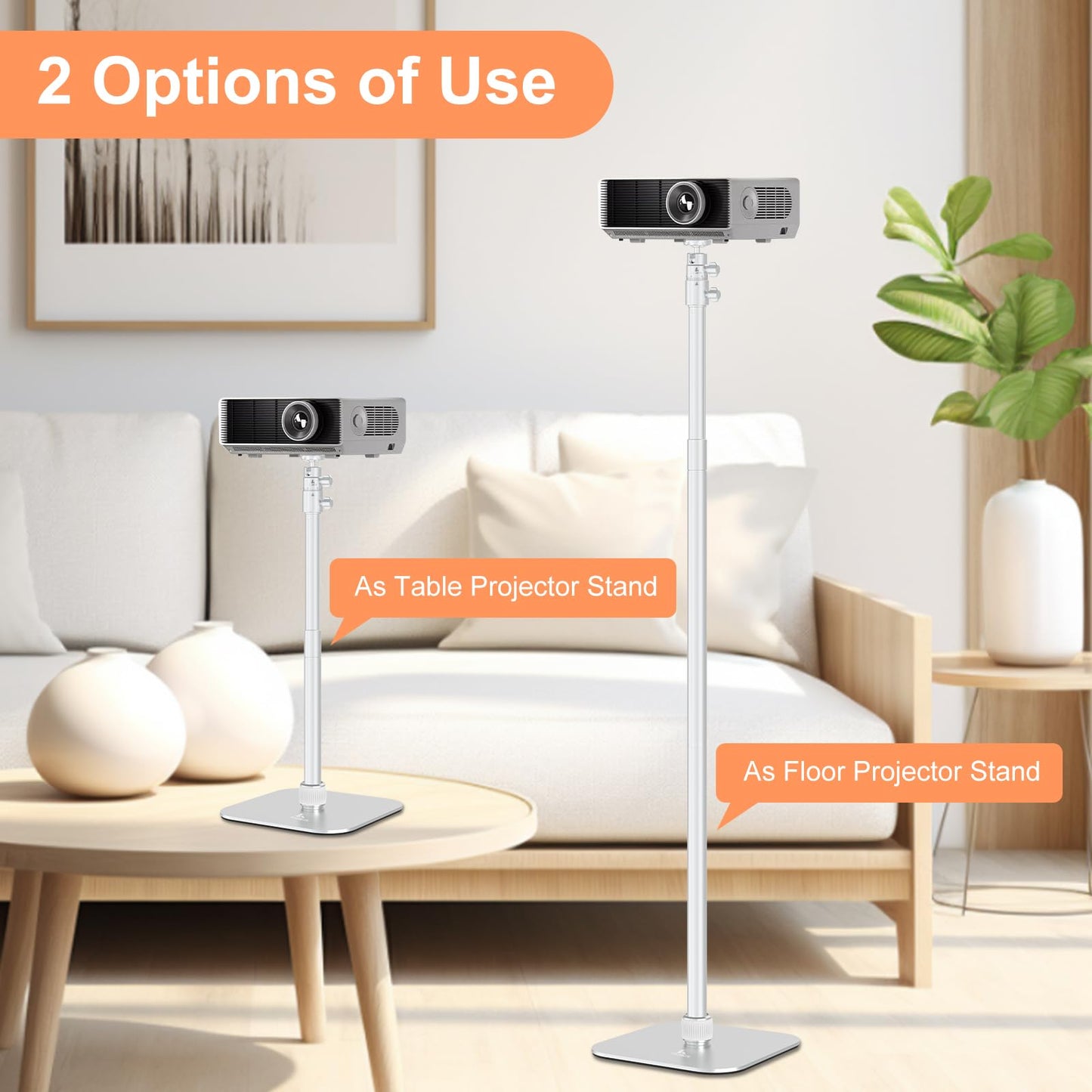 ailight 2-in-1 Projector Stand from 12.6" to 53.1", Floor and Table Projector Mount with ±90° Tilt & 360° Rotate Height Adjustable Desk Tripod Stand Compatible with Camera, Microphone, Webcam, Lights