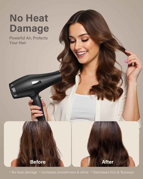 ANNLARY Ionic Hair Dryer with Diffuser, Blow Dryer, Professional 1875W Powerful AC Motor Hairdryer with 8.2Ft Cord for Women & Men, Fast-Drying Blow Dryer with Nozzle for Home, Salon