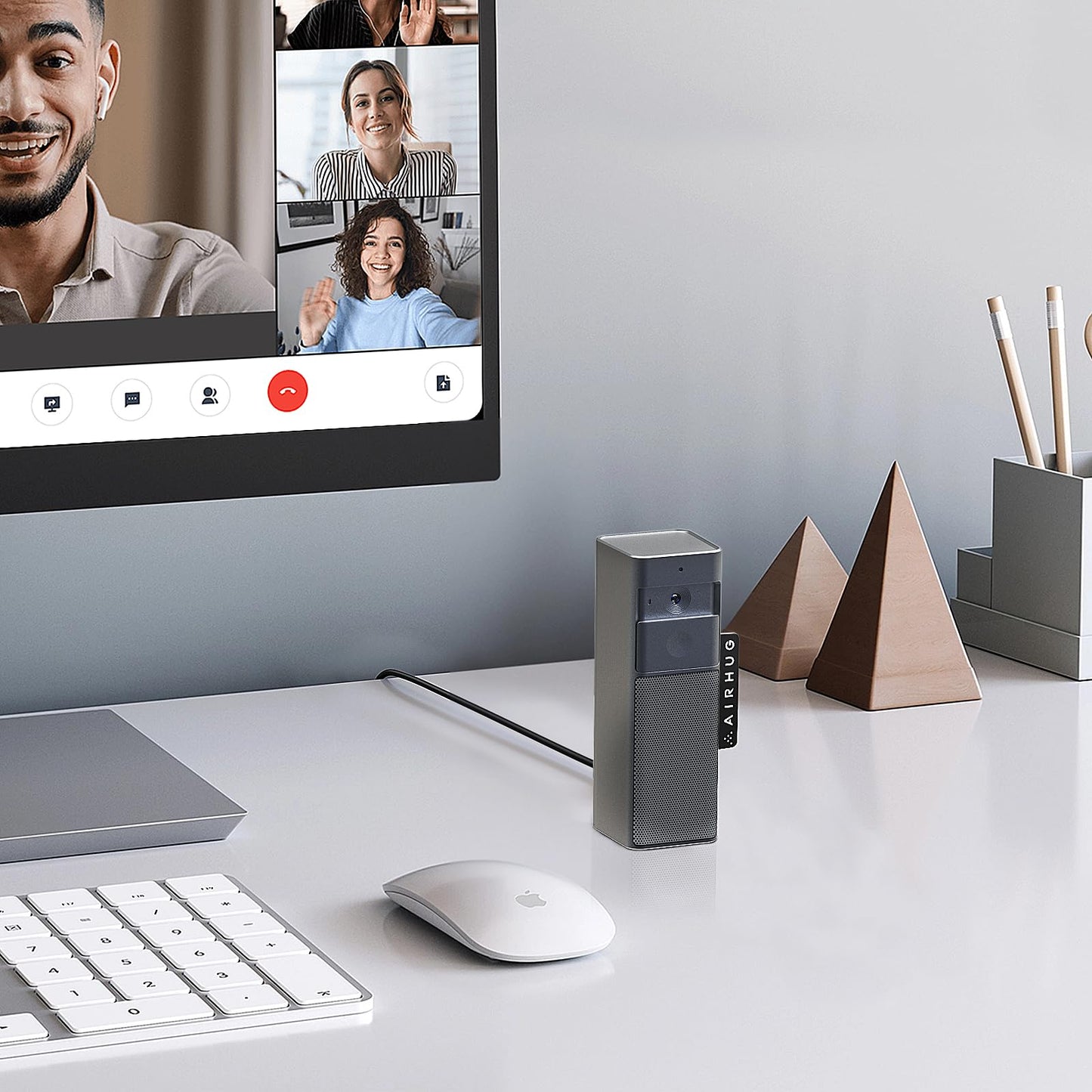 AIRHUG 3 in 1 1080P Webcam with Microphone & Speaker, USB Camera for Video Conferencing/Online Class/Gaming Live, Built-in Privacy Cover