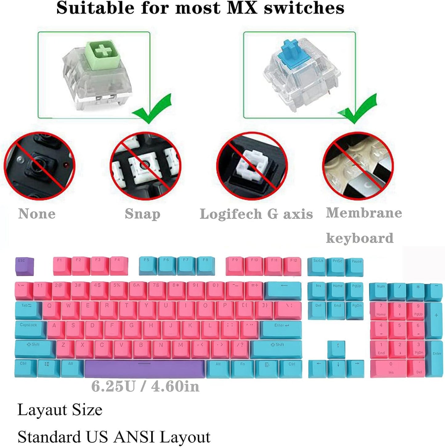 61 PBT Game keycap, 60% Backlight with Key Puller OEM Configuration American Layout, 87/104 Mechanical Keyboard (no Keyboard) (Ahris)