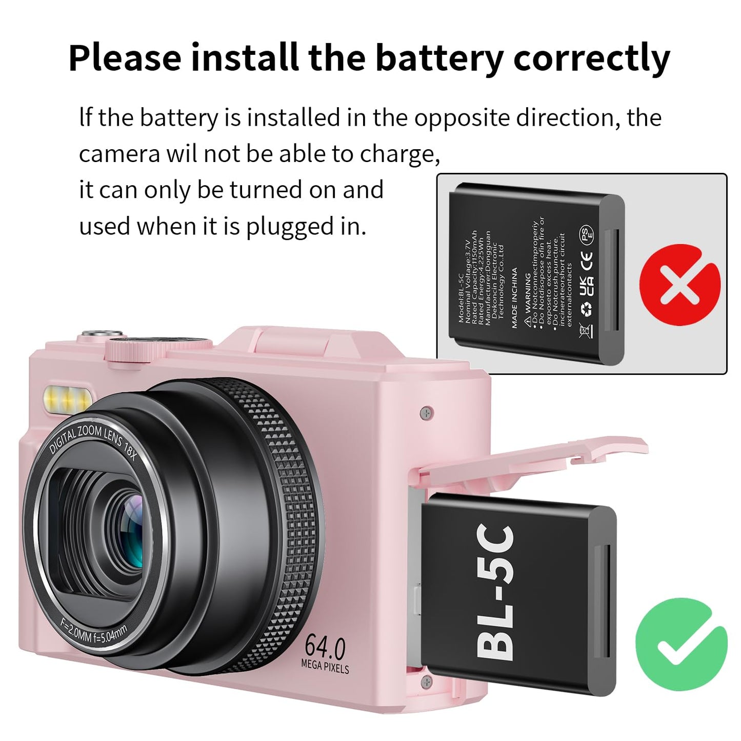 4K Digital Camera for Photography, 64MP Vlogging Camera for YouTube with 3" 180° Flip Screen, 18X Digital Zoom Point and Shoot Camara with 32GB Micro SD Card for Beginner (Pink)