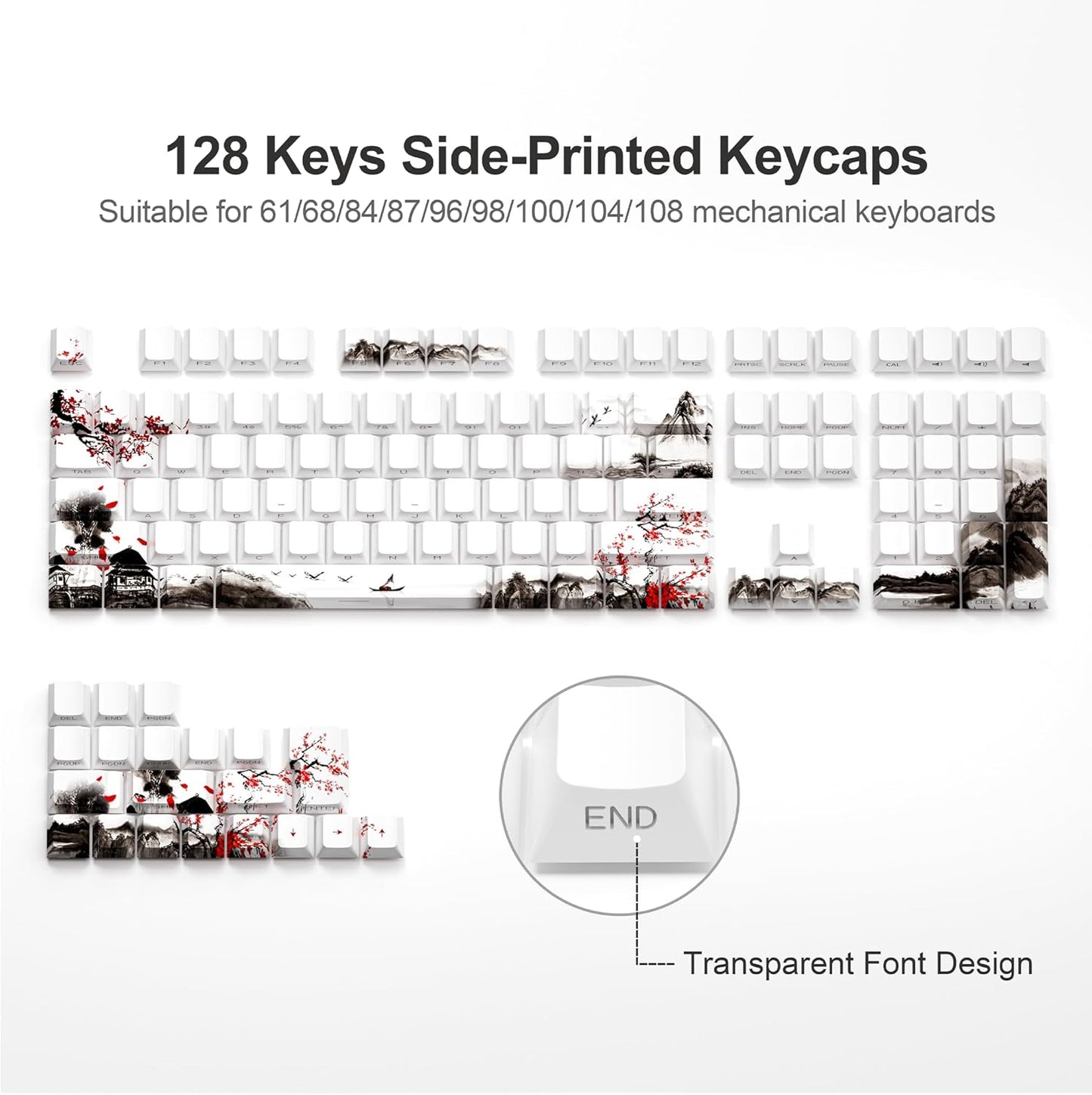 XVX PBT Keycaps - Shine Through Keycaps, Side Printed Custom Keycaps 75 Percent, Rose Garden Key Cap Set Dye Sub & Double Shot, 130 Keys Cherry Profile Keyboard Keycap for Mechanical Keyboard