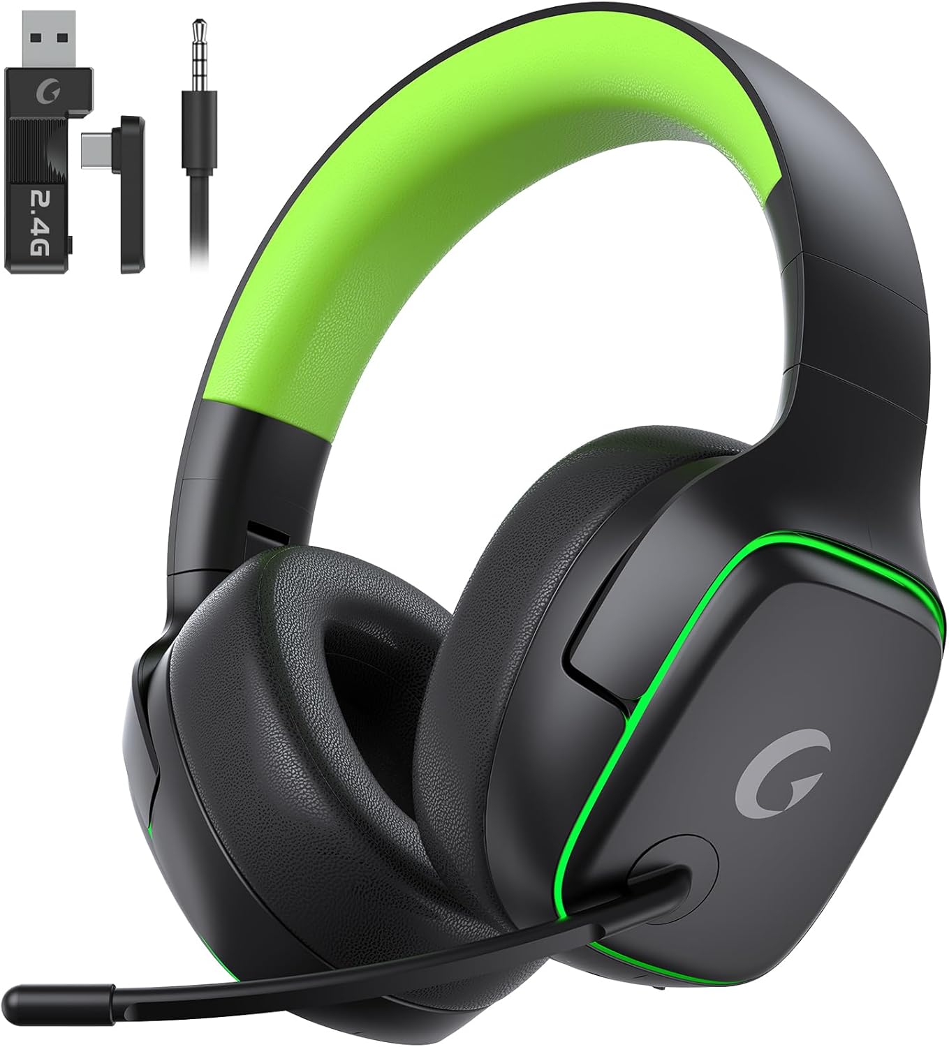 2.4GHz Wireless Gaming Headsets for PS5, PS4, PC, Switch - Bluetooth 5.3 Gaming Headphones with Noise Canceling Mic, 7.1 Surround Sound, 70H Battery, Blue Lighting - White