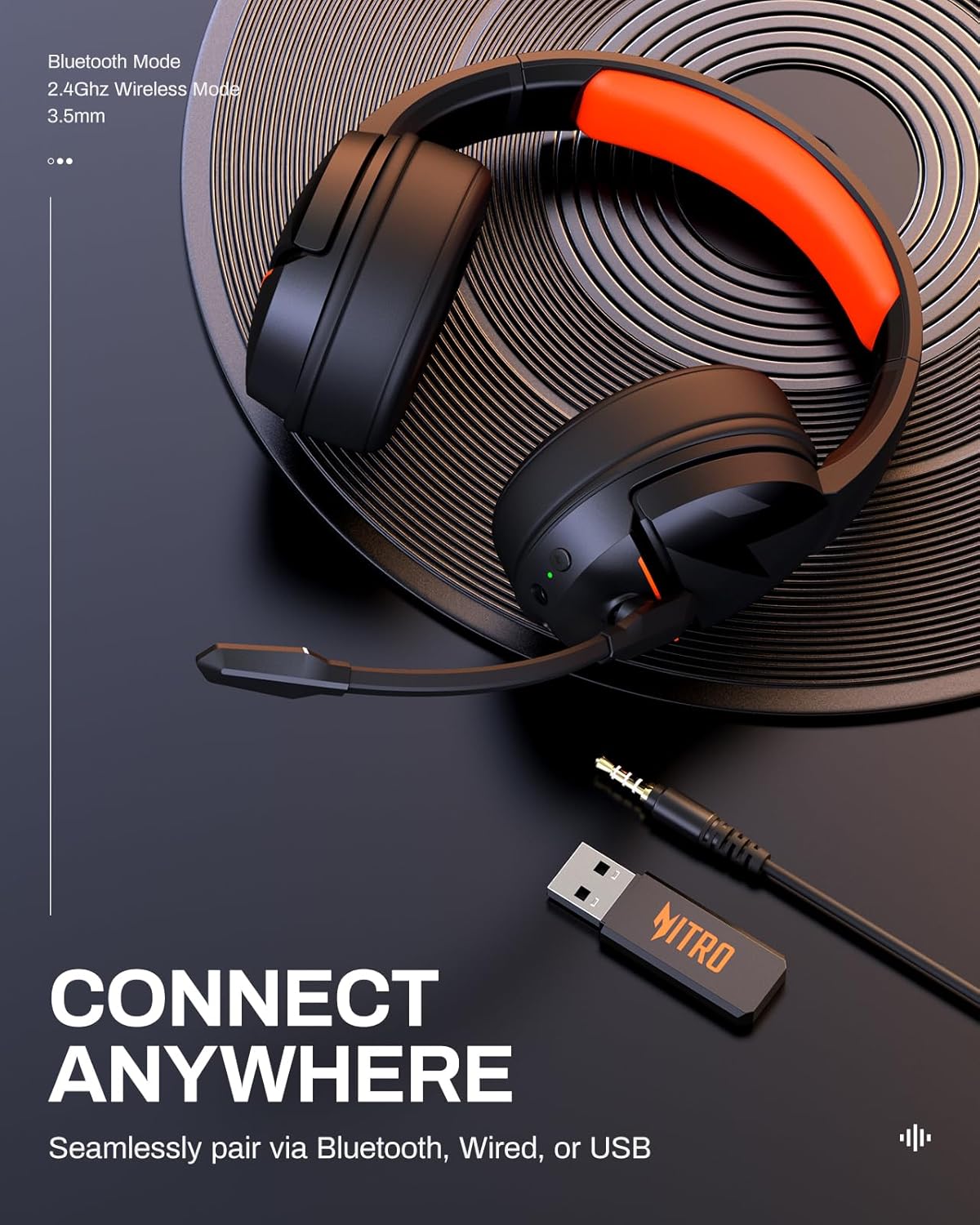acer Wireless Gaming Headset, PS5 Headset with 2.4GHz for Ps5, Ps4, PC, Switch, Bluetooth 5.3 + 100Hrs Gaming Headphones with Noise Canceling Mic for Laptop, Mobile, Mac, 50mm Drivers (Red)